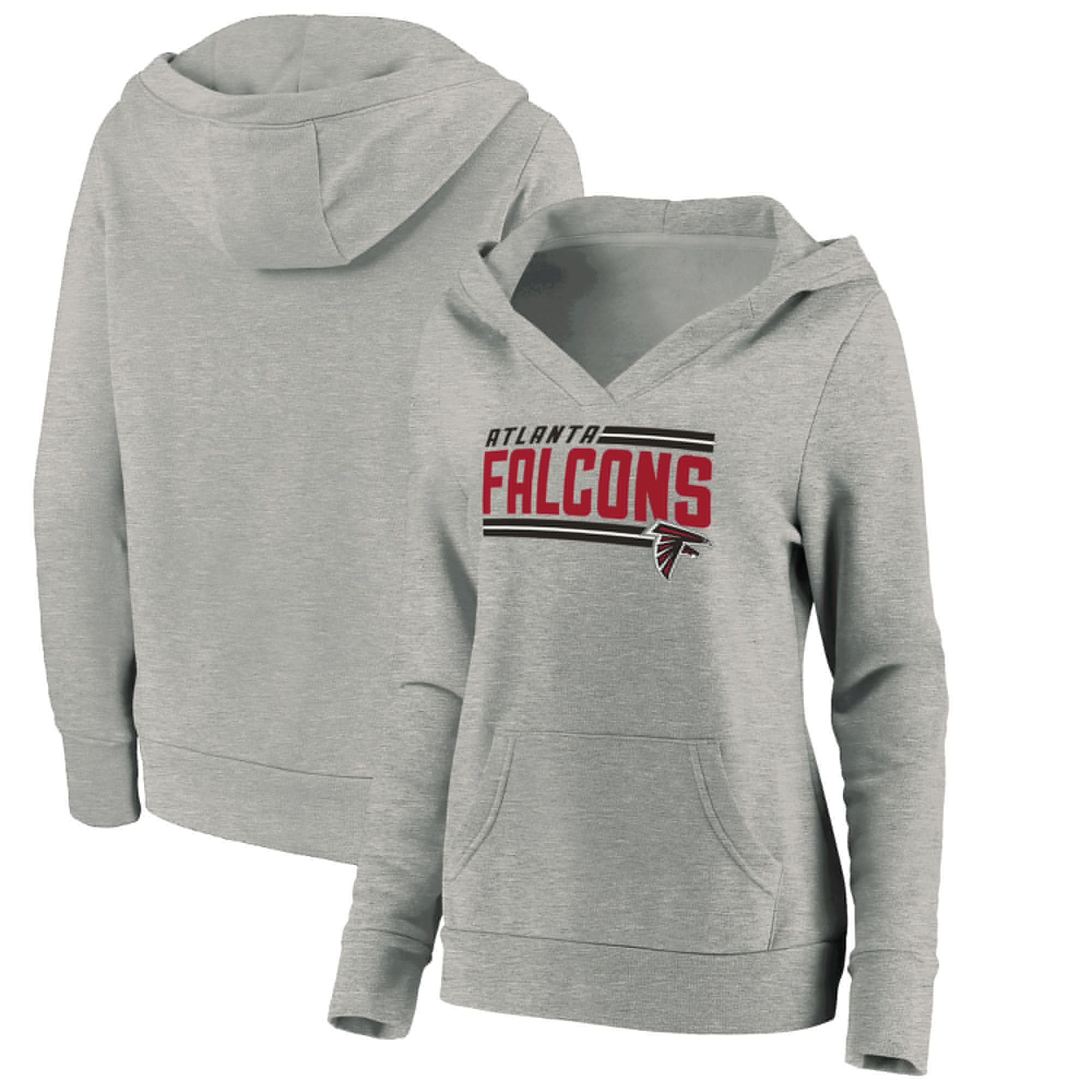 Women Atlanta Falcons Fanatics Branded Heathered Gray On Side Stripe V-Neck Pullover Hoodie->women nfl jersey->Women Jersey